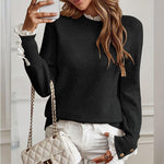 EVELYN��� - Lace Trim Round Neck Knitted Sweater
