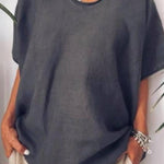 Solid color loose short-sleeved casual cotton and linen T-shirt