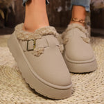 EVANTHE��� - Comfy Platform Short Ankle Buckle Fleece Boots
