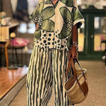 Women's Floral Geometric Pattern Art Print Casual Loose Stylish Shirt Pants Suit