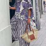Women's Floral Geometric Pattern Art Print Casual Loose Stylish Shirt Pants Suit