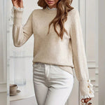 EVELYN��� - Lace Trim Round Neck Knitted Sweater