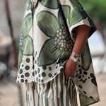 Women's Floral Geometric Pattern Art Print Casual Loose Stylish Shirt Pants Suit