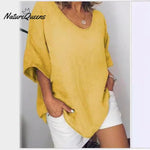 Solid color loose short-sleeved casual cotton and linen T-shirt