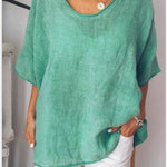 Solid color loose short-sleeved casual cotton and linen T-shirt