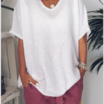 Solid color loose short-sleeved casual cotton and linen T-shirt