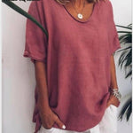 Solid color loose short-sleeved casual cotton and linen T-shirt