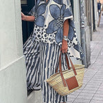 Women's Floral Geometric Pattern Art Print Casual Loose Stylish Shirt Pants Suit