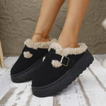 EVANTHE��� - Comfy Platform Short Ankle Buckle Fleece Boots