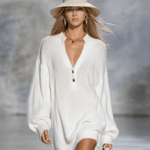 Casual Elegant V-neck Solid Color Knitted Mini Dress