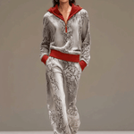 Casual Sporty Retro Snakeskin Gray Velvet Hooded Sweatshirt Wide-Leg Set