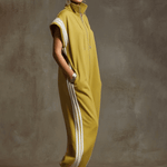 Casual Sports White Webbing Yellow-green Sleeveless Jumpsuit
