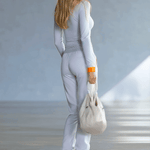 Fashionable Sporty Gray-blue Long-sleeved Half-zip Top And Trousers Set