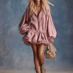 Elegant Western Hooded Front Zipper Ruffled Hem Pink Leopard Print Fuax Suede Mini Dress