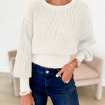 4 Colors Crewneck Back Cut Out Splice Knitting Sweater