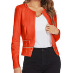 Zeagoo Womens Blazer Cropped Open Front Zipper Dress Jacket O Neck Casual Office Suit Jacket