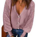 Lantern Sleeve Button Down Cable Knit Sweate - Zeagoo (Us Only)