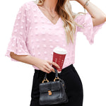 Swiss Dot Chiffon 3/4 Ruffle Sleeve Blouse - Zeagoo (Us Only)