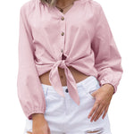 Tie Knot Front Tops Cotton Blouse Shirts - Zeagoo (Us Only)
