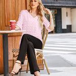 Swiss Dot Chiffon 3/4 Ruffle Sleeve Blouse - Zeagoo (Us Only)