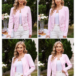 Zeagoo Womens Blazer Cropped Open Front Zipper Dress Jacket O Neck Casual Office Suit Jacket