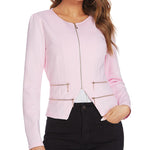 Zeagoo Womens Blazer Cropped Open Front Zipper Dress Jacket O Neck Casual Office Suit Jacket
