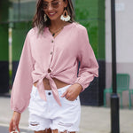 Tie Knot Front Tops Cotton Blouse Shirts - Zeagoo (Us Only)