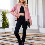 Faux Bomber Zip Up Lightweight Jacket Coat with Pockets - Zeagoo (Us Only)