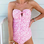 Tie Knot Front Strapless Printed One-piece Swimsuit