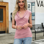 Ruched Cowl Neck Tank Tops - Zeagoo (Us Only)