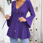 Zeagoo Women's Sexy V-Neck Pleated Front Long Bell Sleeve Blouse Tops