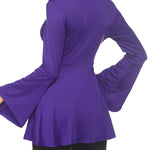 Zeagoo Women's Sexy V-Neck Pleated Front Long Bell Sleeve Blouse Tops