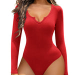 Zeagoo Women's long sleeve bodysuit Sexy V Neck Body Suit Double Lined Tops Slim Fit Stretchy Layer Top Classic Jumpsuit
