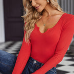 Zeagoo Women's long sleeve bodysuit Sexy V Neck Body Suit Double Lined Tops Slim Fit Stretchy Layer Top Classic Jumpsuit