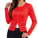 Zeagoo Womens Blazer Cropped Open Front Zipper Dress Jacket O Neck Casual Office Suit Jacket