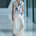 Urban Sleeveless Floral Printed Blazer and Trousers Set
