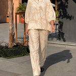 Summer Casual Print Linen Blend Blouse Pants Set