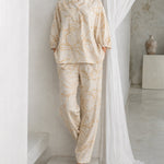 Summer Casual Print Linen Blend Blouse Pants Set