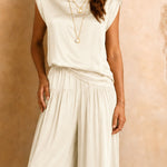 Comfy Quiet Luxury Satin Sleeveless Top and Pants Set