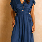 Summer Elegant V-Neck Ruffle Waist Satin Dress