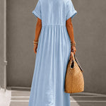 Summer Casual Commuter 100% Cotton Half Zip-Up Shirt Dress