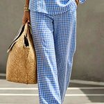 Timeless Cotton Blend Batwing Sleeve Plaid Top and Pants Set