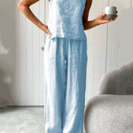 Women's Solid Color Casual Loose Elegant Stylish Sleeveless Top Pants Two Piece Suit