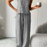 Women's Solid Color Casual Loose Elegant Stylish Sleeveless Top Pants Two Piece Suit