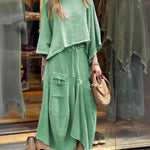 Women's Solid Color Casual Loose Elegant Stylish Skirt Two Piece Suit