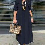 Women's Solid Color Loose Stylish Casual Lapel Long Dress