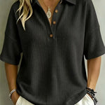 Effortless Polo Collar Short Sleeve Waffle T-shirt