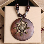 Vintage Alloy Leaf Wooden Pandent Necklace