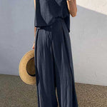 Women's Solid Color Casual Elegant Stylish Sleeveless Top Wide-leg Pants Two-piece Suit