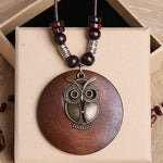 Vintage Alloy Leaf Wooden Pandent Necklace